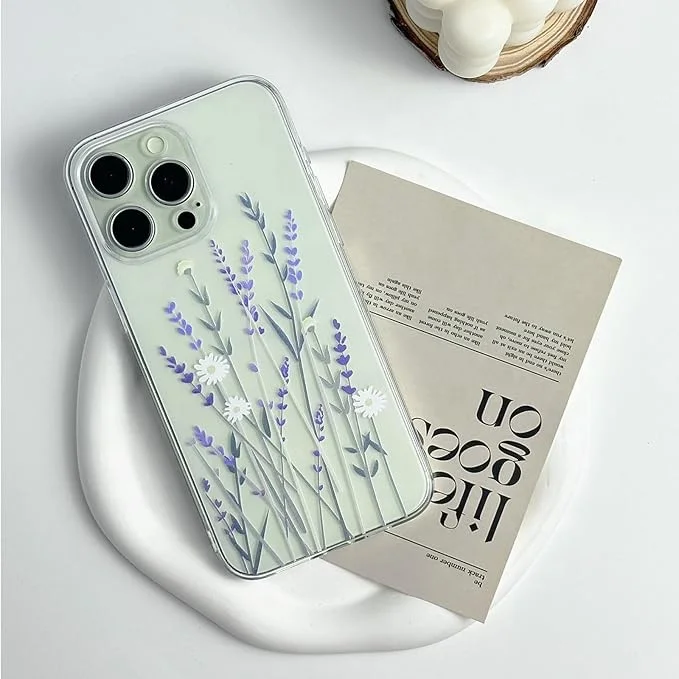 Laudtec Cute Aesthetic Clear Leaves Flower Floral Pattern Case for iPhone 15 pro max Transparent Slim Soft Shockproof Case