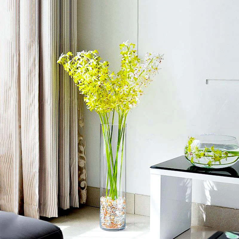 Высокий цилиндр на заказ Цветочная абстрактная зеленая квадратная стеклянная ваза для свадебного