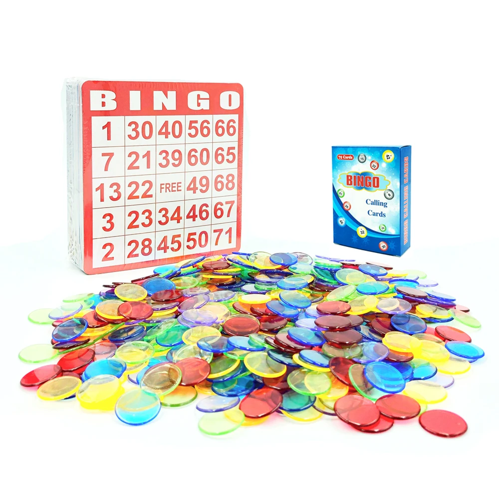 Полный набор игр в бинго с 50 картами 500 цветные прозрачные чипы и колода вызовов