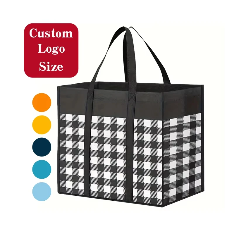 Custom Eco-Reusable Storage Grocery Shopping Tote Bags Laminated Non-Woven RPET with Logo Printing