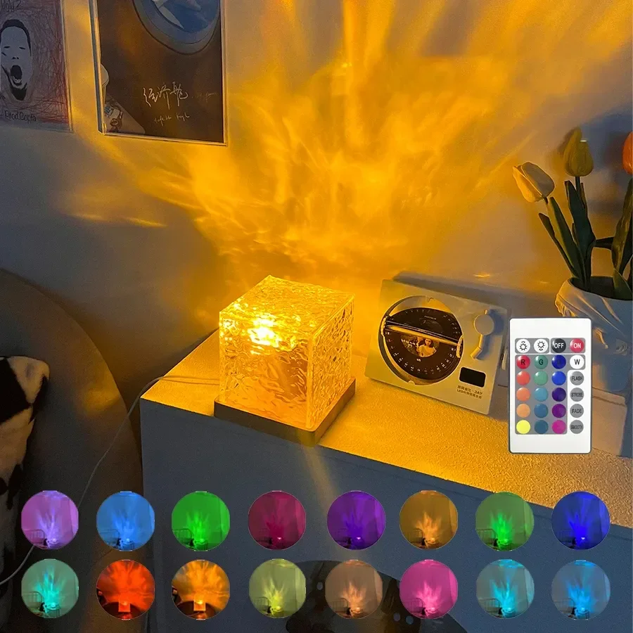 LED Night Light Rotating Water Ripple Effect Small Night Light Flame Atmosphere Light USB Power 5V Shadow Gift Desk Lamp
