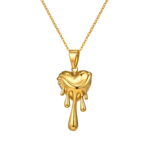 Unique Design Gold Plated Liquid Heart Shaped Pendant Style Necklace Stainless Steel Elegant Jewelry Necklace for Women