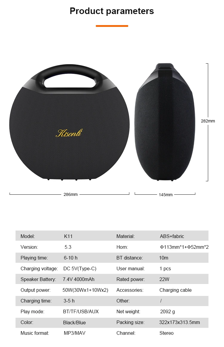 Kisonli K11 50W Dj Sound Box Speakers Professional Bass Bt Wireless Speaker