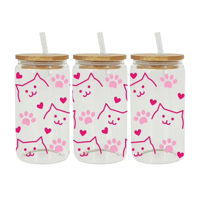 Ready to Ship Wholesale animals Bulk 16 oz Glass Can UV-DTF UVDTF Tumbler Decals UV DTF Cup Wrap Transfer Sticker