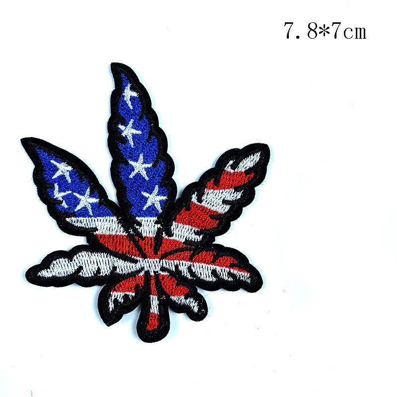 Garment Accessories Patches in Stock Embroidered Iron on Weed Hemp Plant Maple Leaf Patches for Clothing