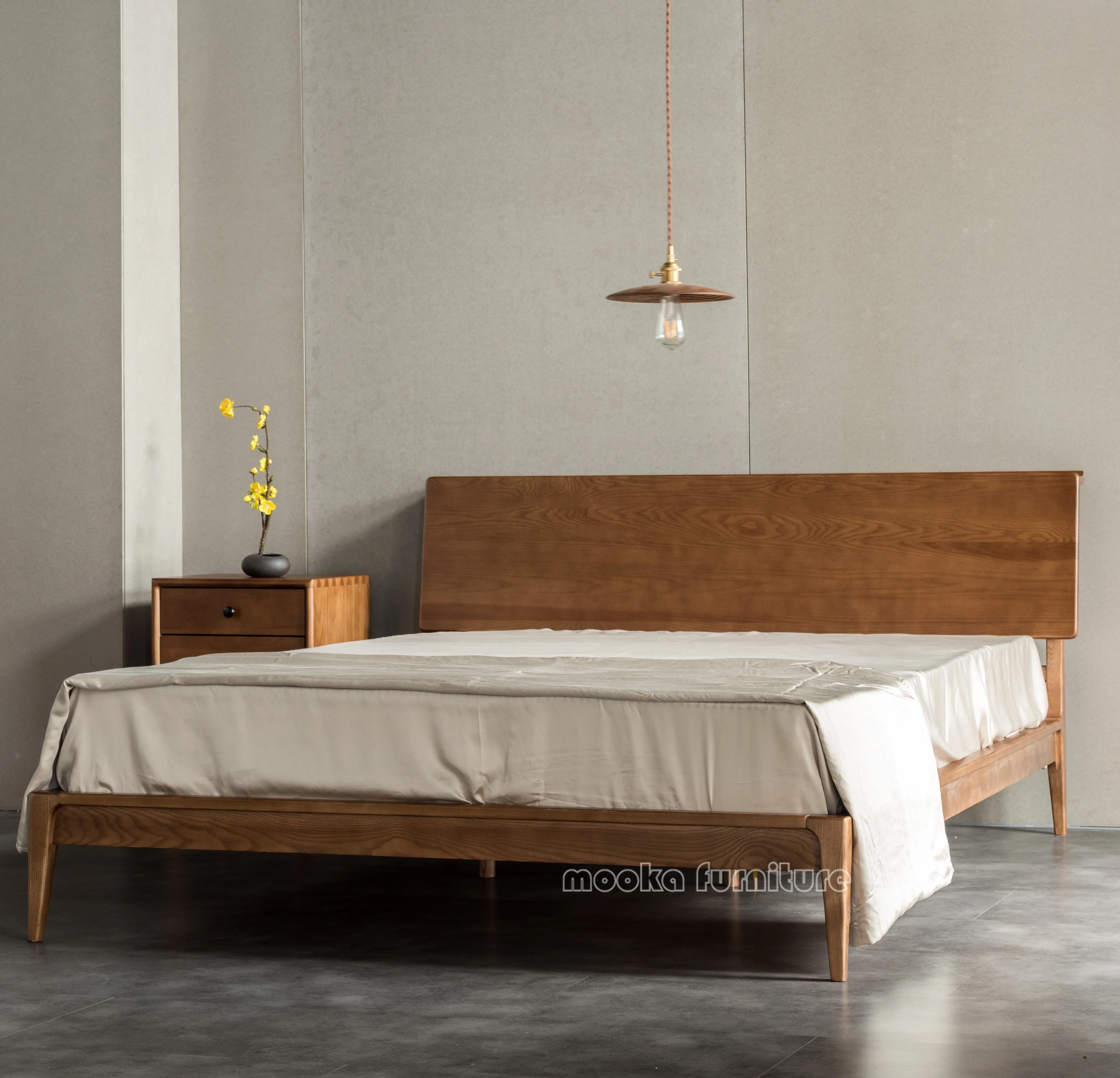 Wholesale الحديثة تصميم خشب متين السرير خشبي مع مجلس حافة سرير ملكي مجموعة أثاث غرف النوم m.alibaba.com
