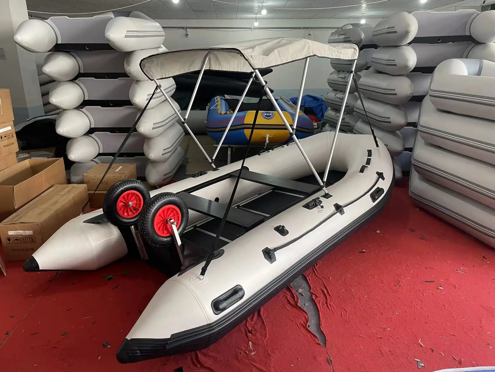 CE 12.5ft Tender CE Inflatable Fishing Boat Dinghy Hypalon PVC Pontoon Boat  with Awning, image size:1706x1280