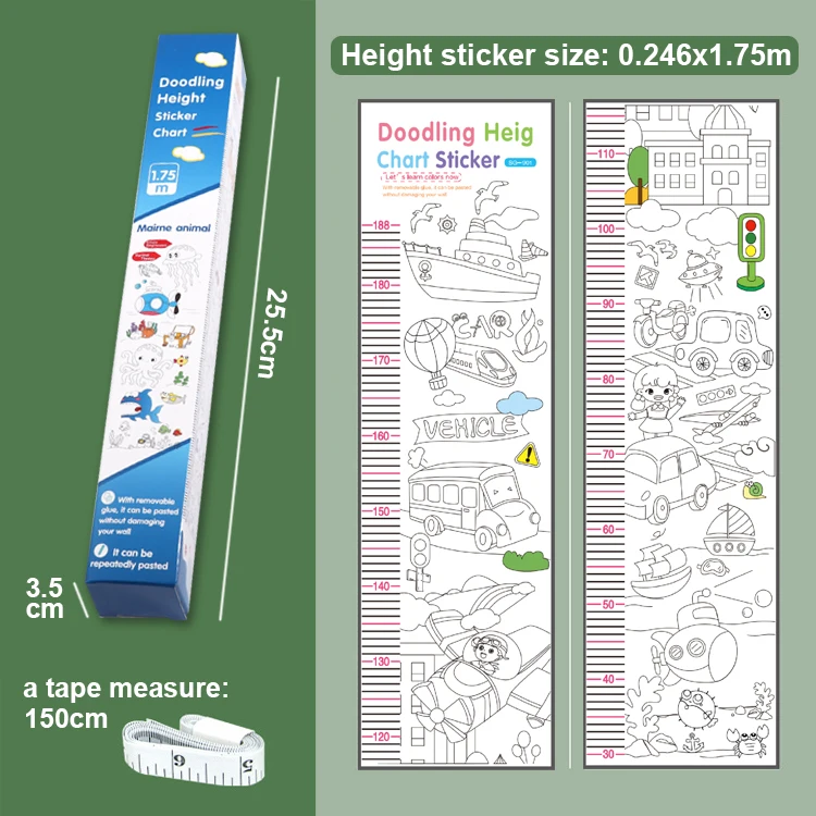 Foska Doodling Height Chart Sticker Height Measure Wall Stickers for Baby Rooms Cartoon Height Wall Decal for Kids Room