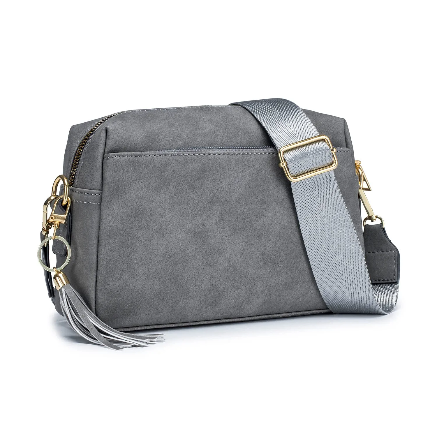 Triple Zip Small Crossbody Bag For Women Wide Strap Cell Phone Purse