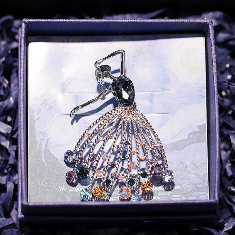 XILIANGFEIZI Blue Crystal Ballerina Girl Fashion Luxury Brooch