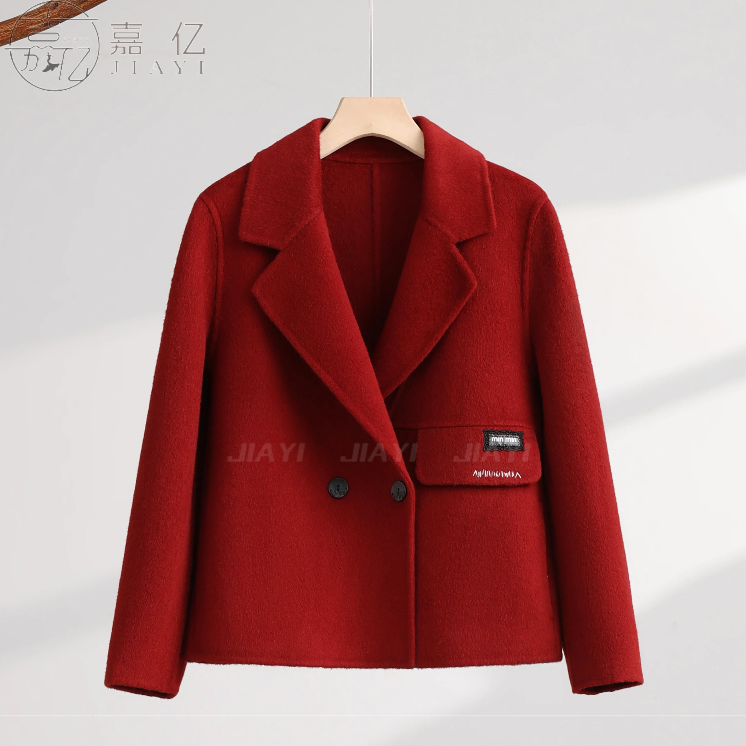 Women's Custom-Made High Quality Winter Wool Coat Long Double-Button Design with Belt Closure Elegant Style Button Decoration