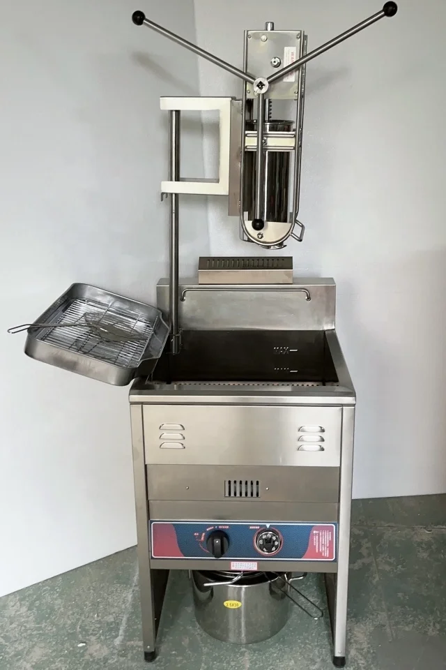 Stainless Steel Churros Machine with Gas Fryer Cabinet 5L Capacity Restaurant Use Milk Included Easy Operation