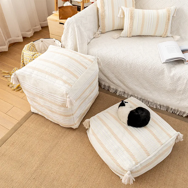 Marokkanisches Gestreiftes Boho Bodenkissen Rundes Dekoratives Kissen Mandala Sitzkissen für Wohnraumdekoration Mit Quasten 18x18x16 Zoll| Alibaba.com