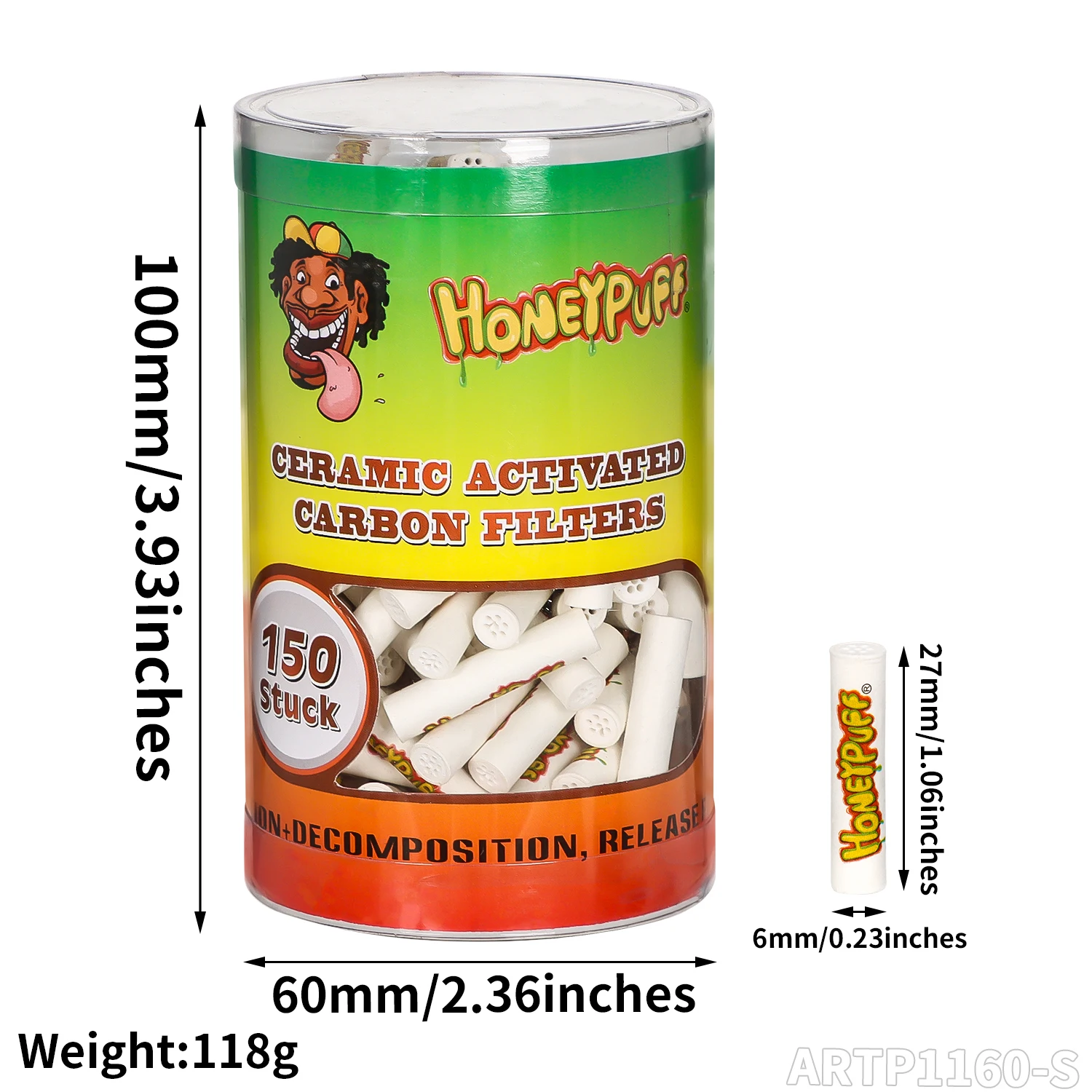 Honeypuff Classic Style 150pcs/Box 6mm Activated Carbon Filter Tips Cigarette for Smoking Accessories
