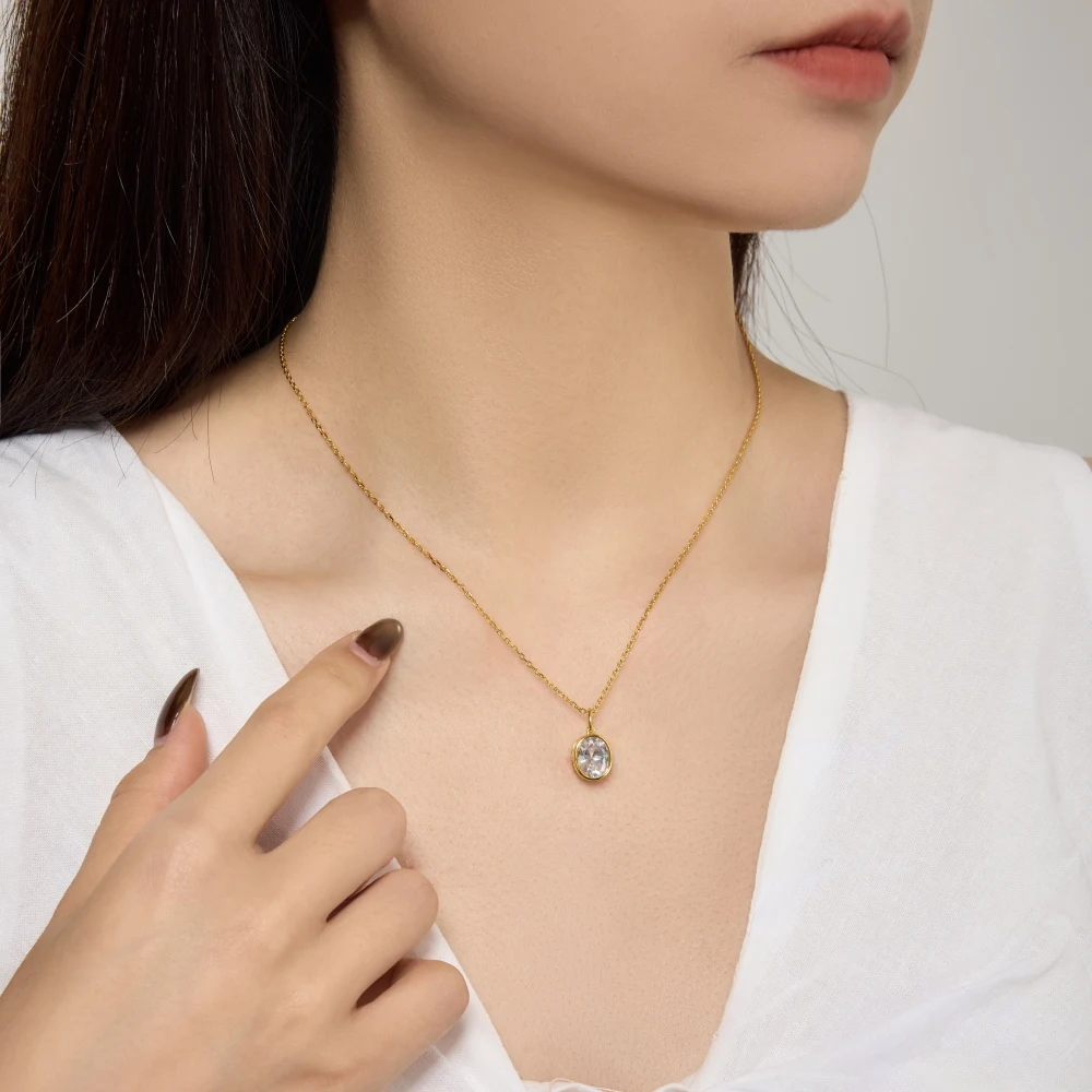 KAKODIY Dazzling 3ct Oval 5A Cubic Zirconia Solitaire Pendant Necklace, Rhodium Plated 18K Gold 925 Sterling Silver Chain detail 6