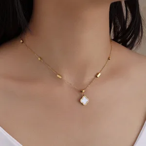 Women's Korean Style Light Luxury Fashion Simple Double-sided Four-leaf Clover Sporty Stainless Steel Bamboo Chain Necklace