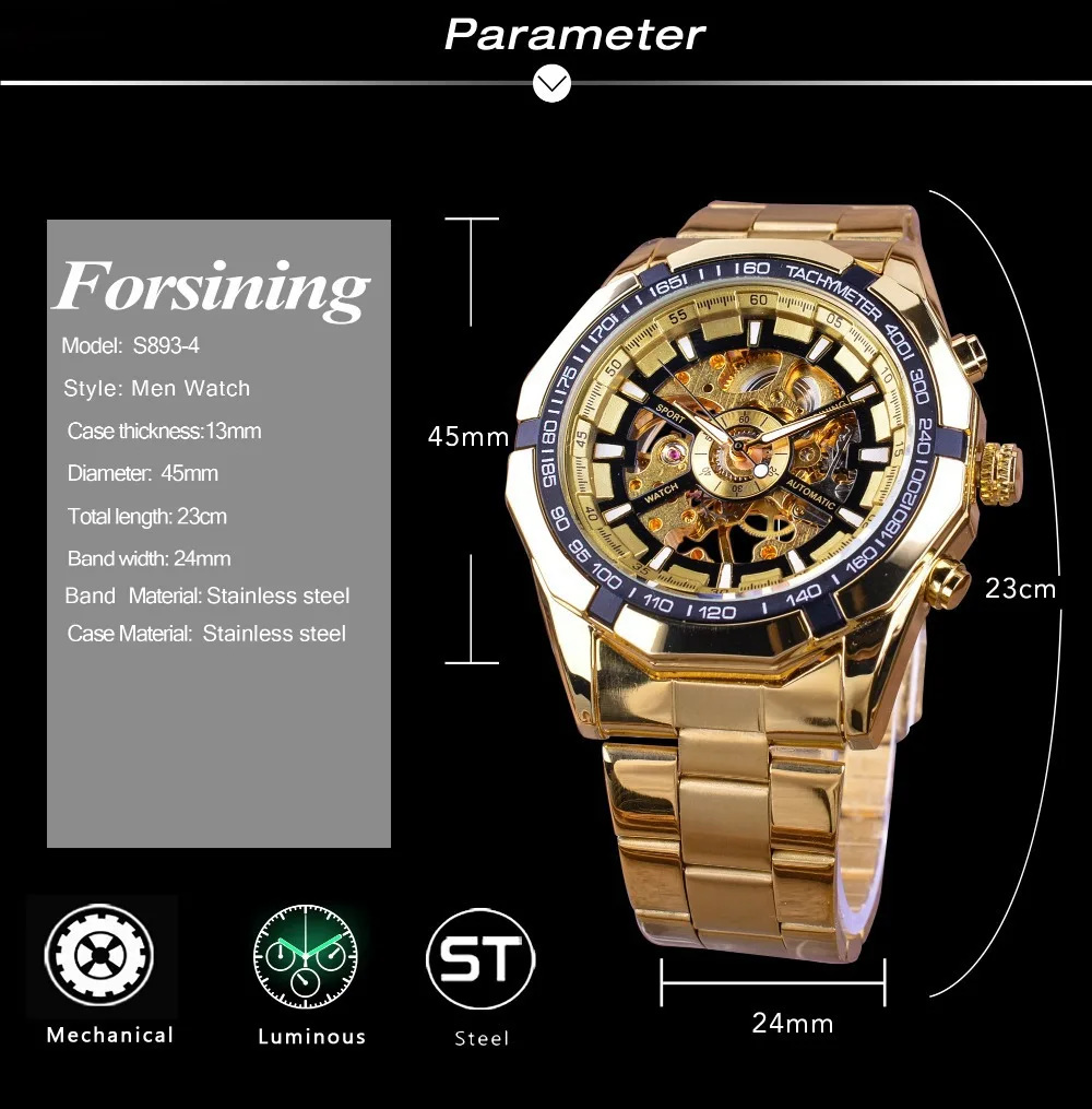 Forsining Men Watch Multi-function Casual Luxury Steel Watch Bands ...