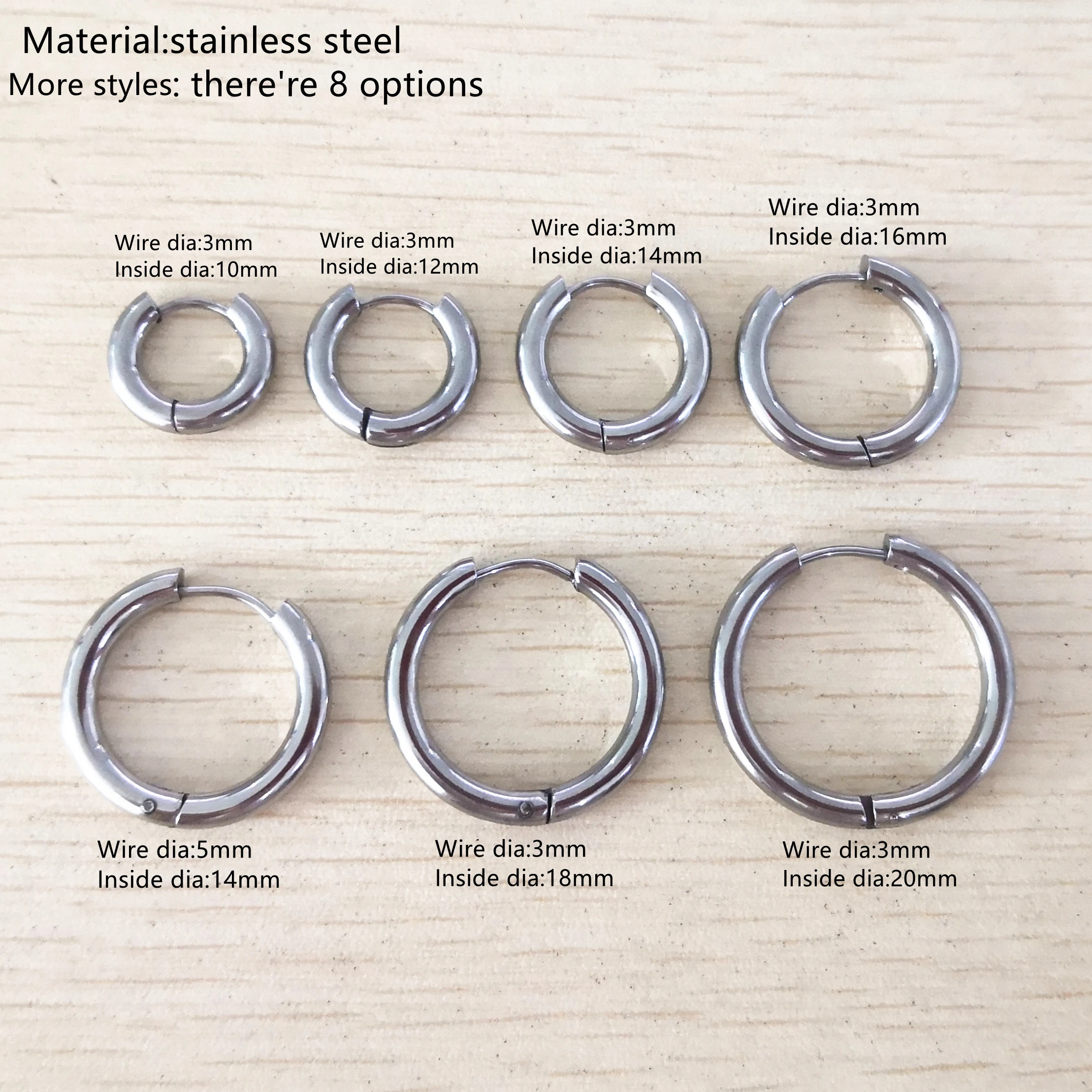 4 Paar Creolen Aus Edelstahl – 8 Mm & 14 Mm Durchmesser, Silber & Schwarz, Für Damen & Herren