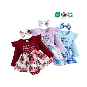 Unisex Baby Romper One-Piece Cotton Bodysuit with Floral Printing Button Closure Dungarees ODM Supply 2PCS Set