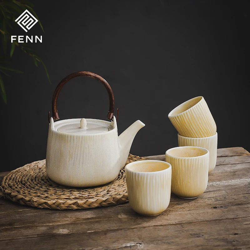 product fenn japanese teaware teapot 4 teacups unique glazed design porcelain afternoon tea set vintage ceramic coffee tea set-56