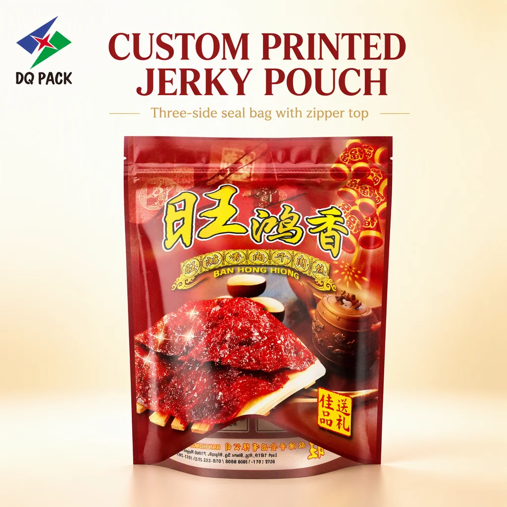 Custom Printed Plastic Mylar Zipper Bag for Pork Jerky Snacks Packaging