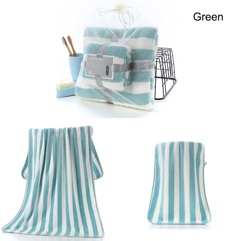 Hot Sale Broad Stripe Thick Soft Coral Velvet Hand Face Towel Set 35