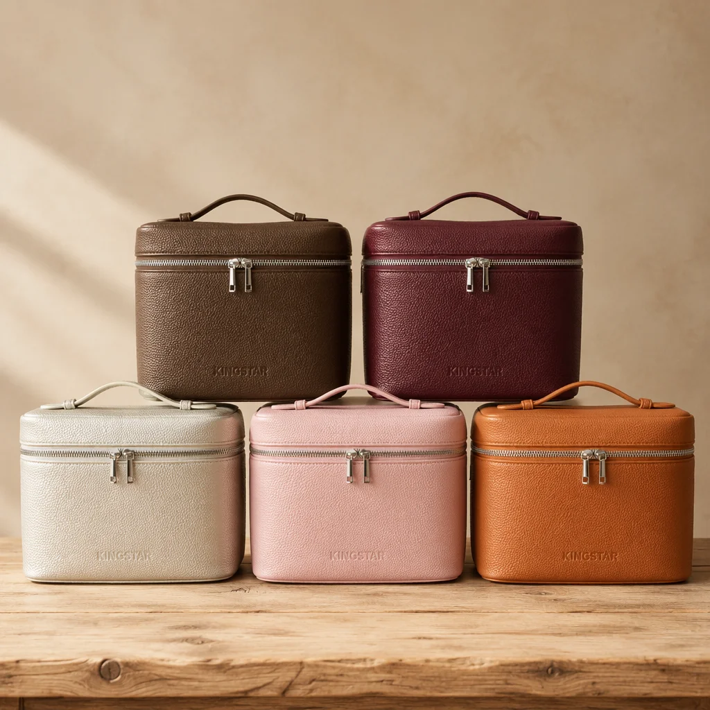 Wholesale Custom Pebbled Faux Leather Cosmetic Train case Large Capacity Travel Beauty Organizer Vanity Makeup Bag