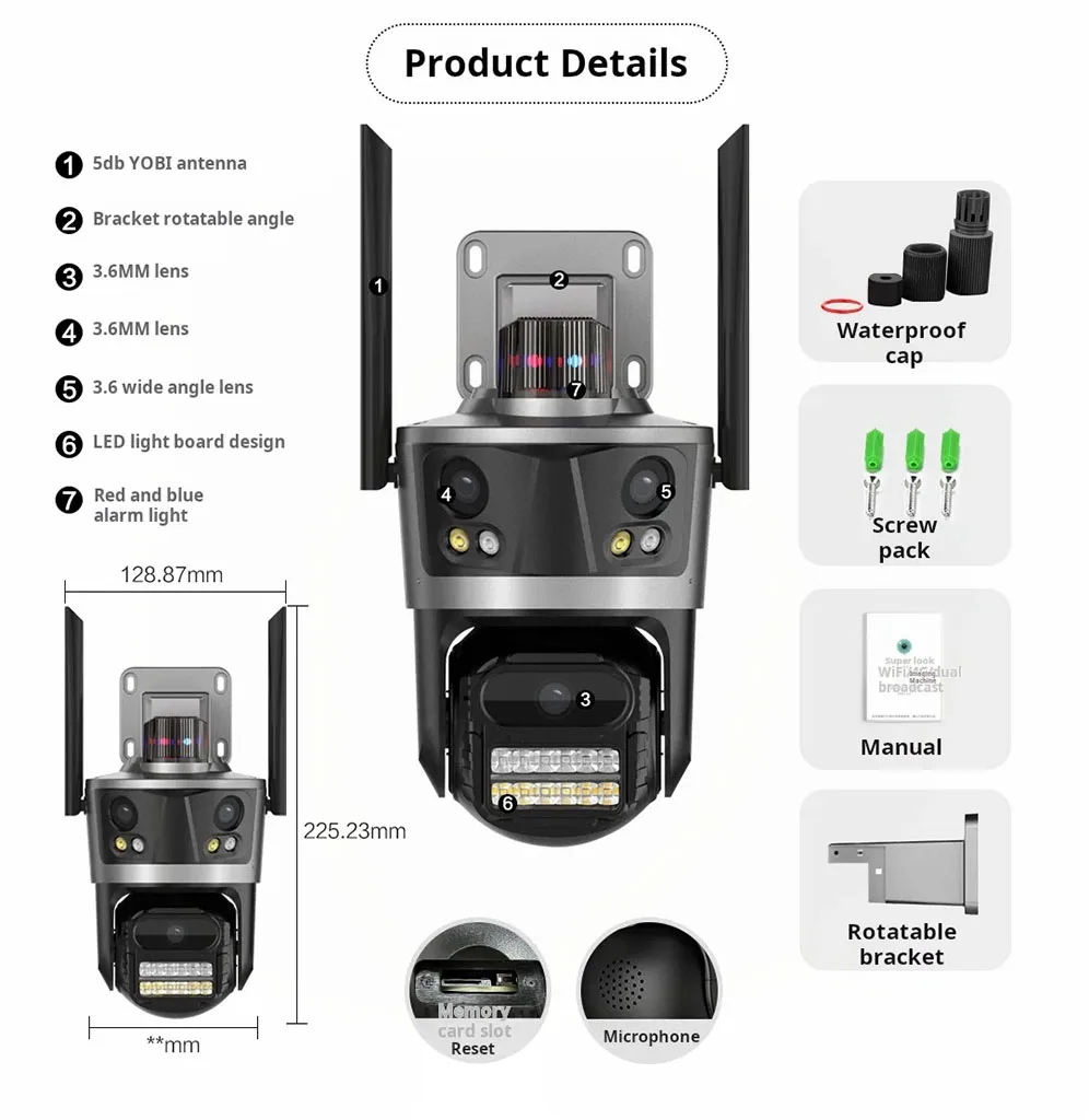CCTV Wifi IP kamera dönüştürmek çift Lens HD 4MP PTZ rotasyon güvenlik su geçirmez H.265