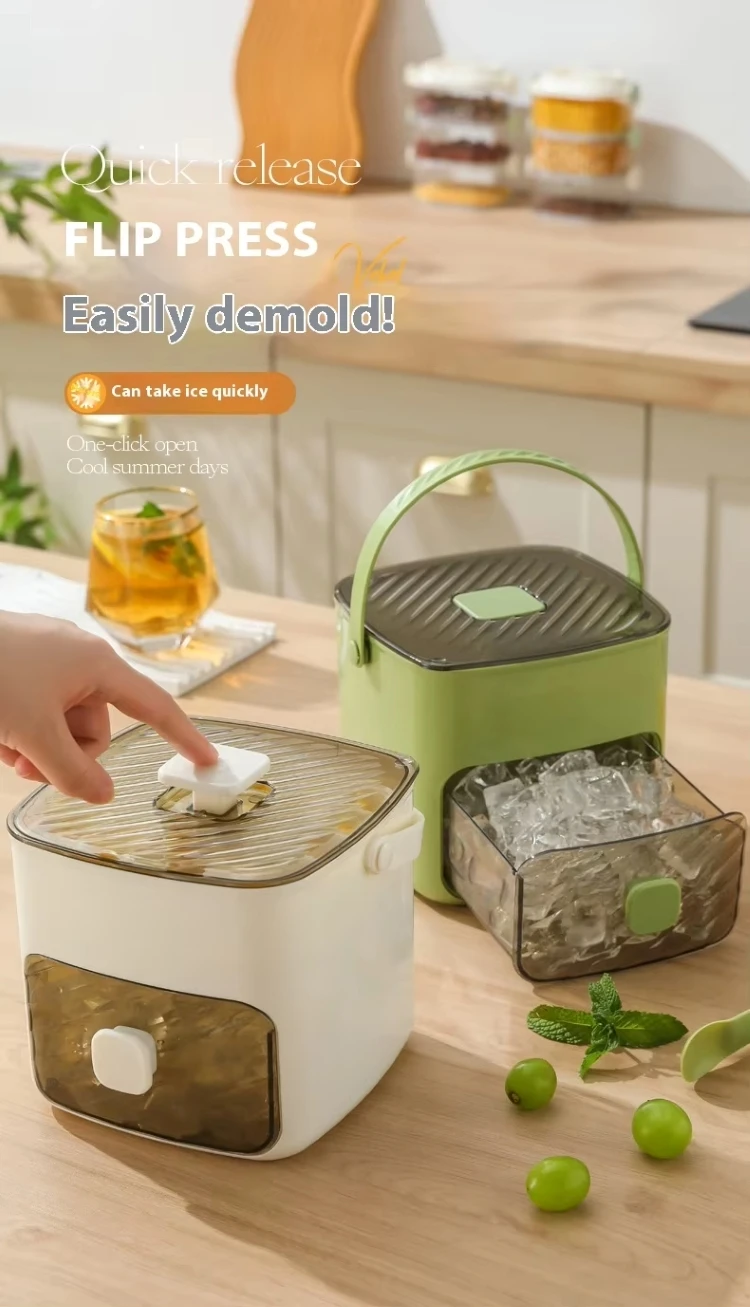 New Large Capacity Food Grade Ice Box Ice Bucket Double-Layer Pressed Ice Cube Mold with Handle Drawer