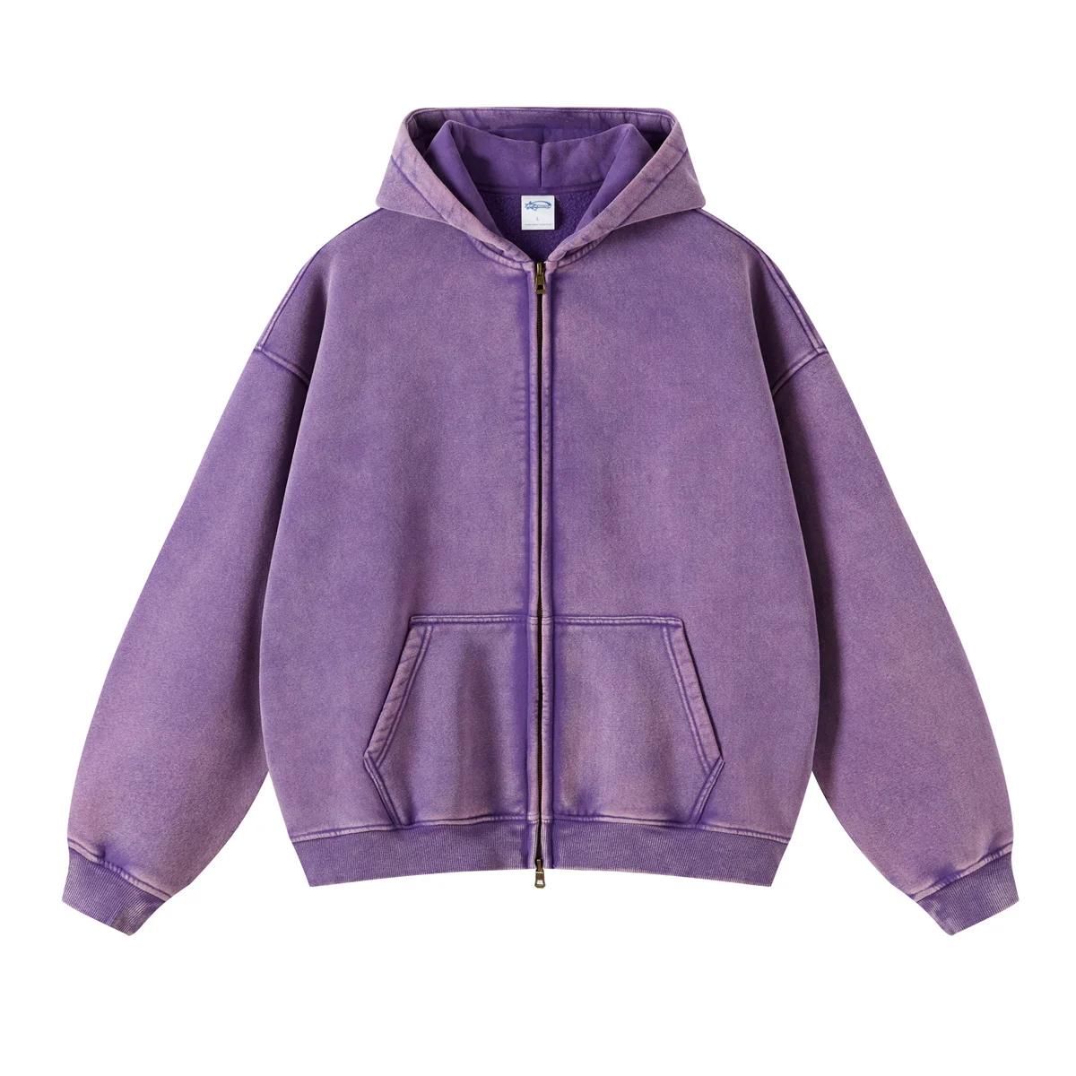 Vintage Acid Stone Wash Pull-Zip Hooded Sweatshirt Zipper