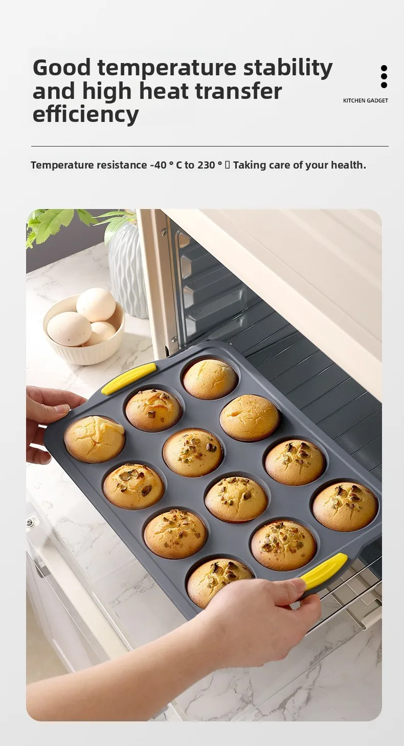 Silicone Muffin Cup Mold with Frame 12 Round Cake Baking Plate Oven Baking Mold Pudding Jelly Mold Non-Stick Reusable factory