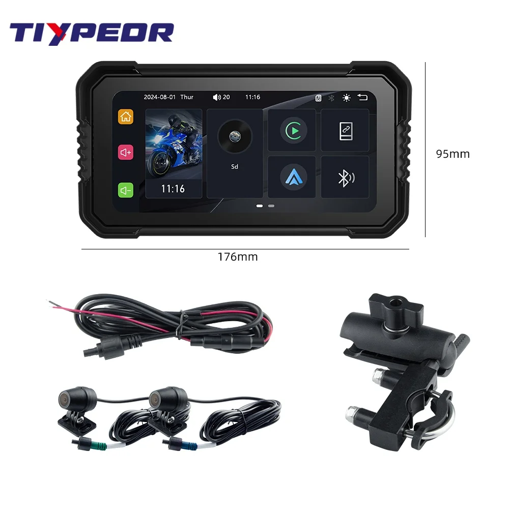product tiypeor 625 touch screen motorcycle driving recorder dvr dual lens 1080p video recorder night wifi gps monitor waterproof ip67-11