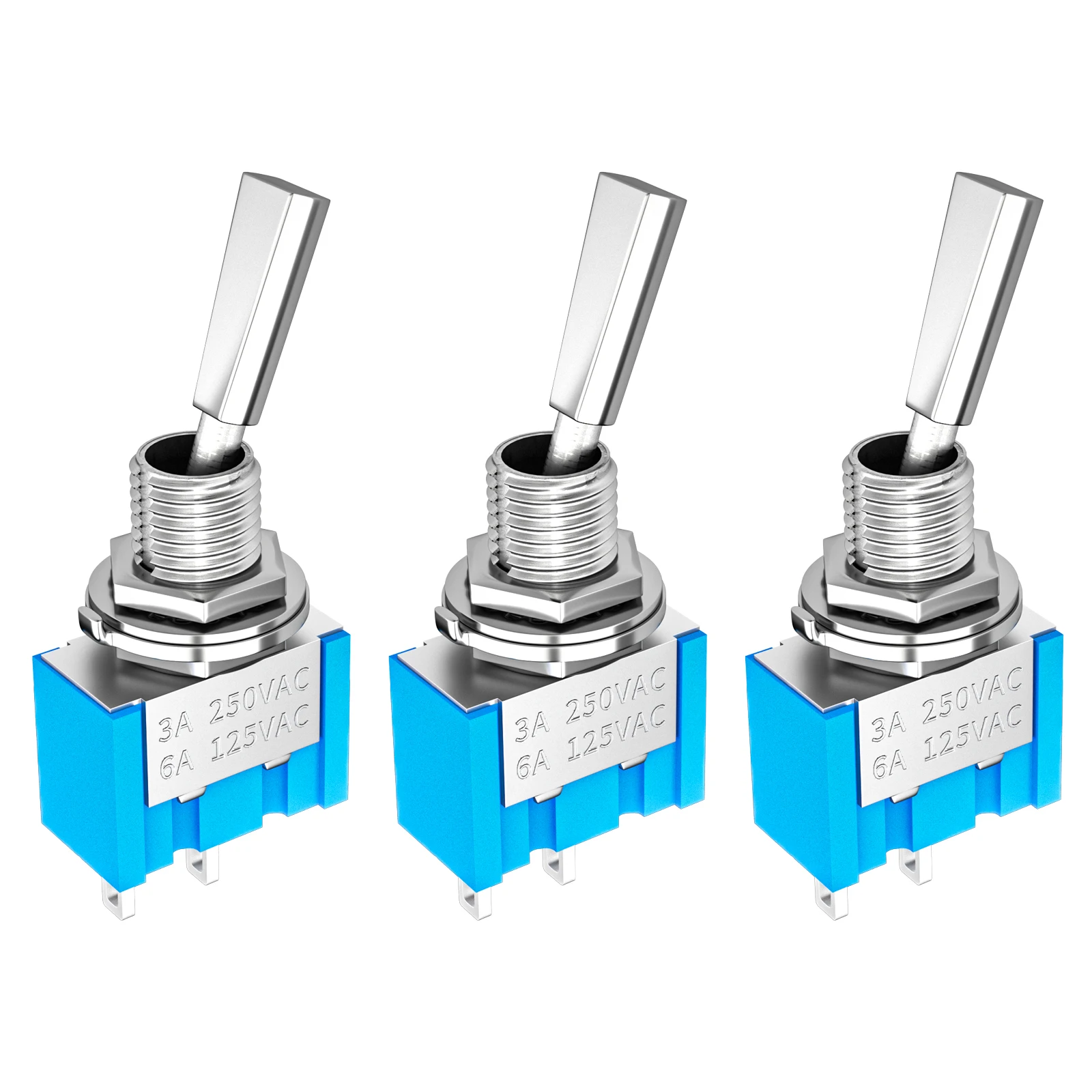 10 mini interruttori a bilanciere neri a 2 pin, 2 posizioni, 10 x 15 mm