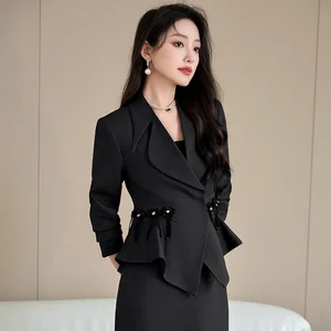 Women's Professional Double Breasted Woven Business Suit Jacket Spring Autumn New