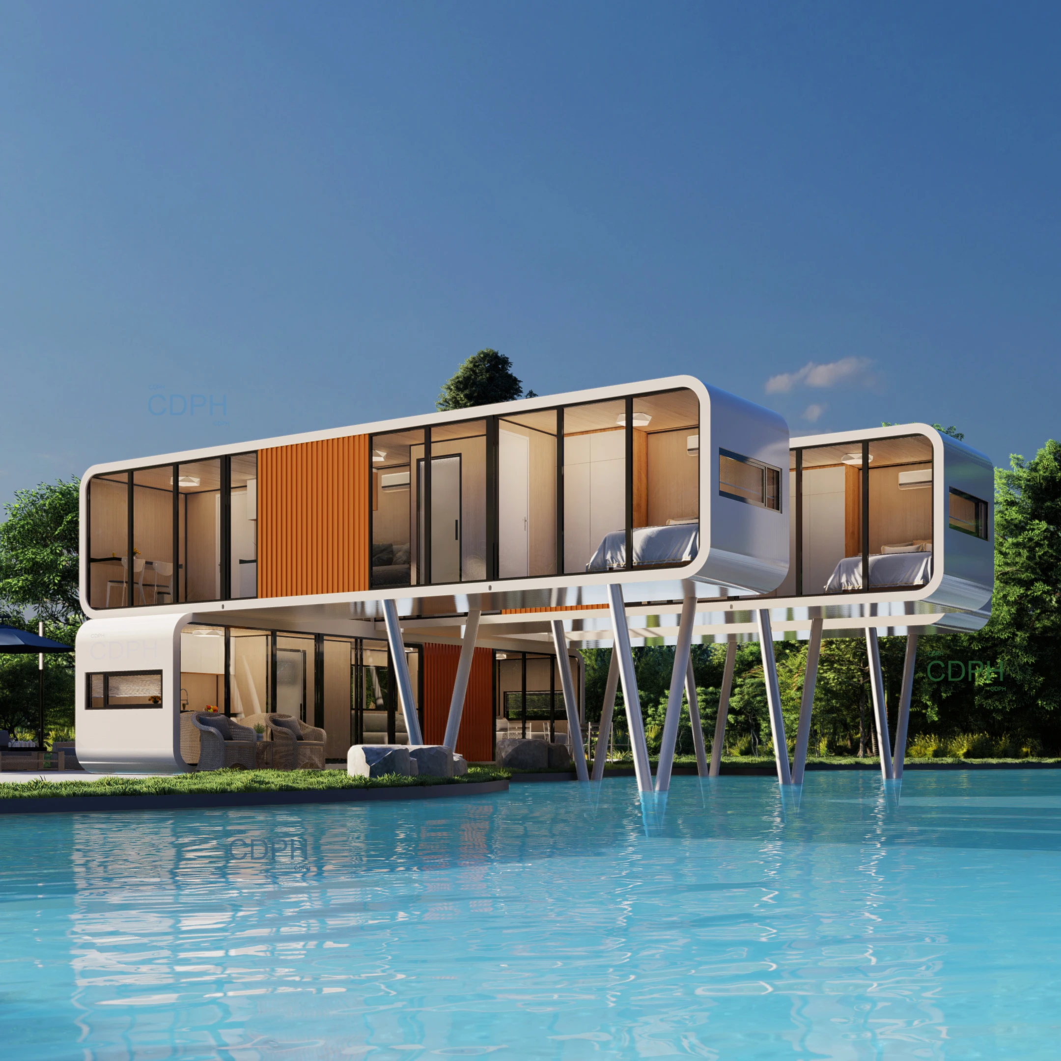 Modern Design Prefab Steel Container Home Detachable Living Room Garden Pod for Hotels or Sale as Apple Cabin