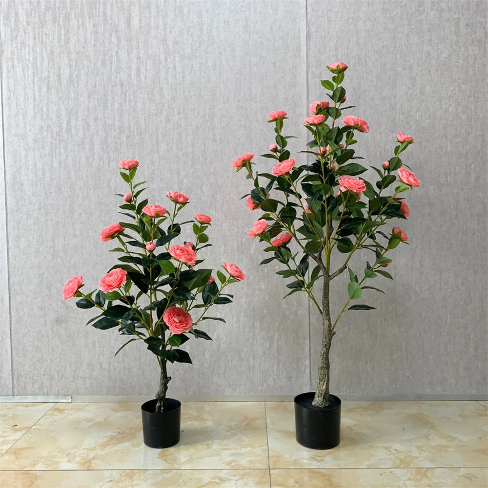 Wholesale Home Decorative Artificial Camellia Flower Indoor Potted Rose Flower Tree