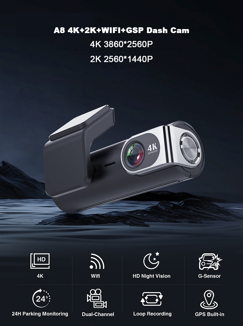 Mini 4k Dash Cam Video Camera Front And Rear Dual Lens 4k Dash Camera