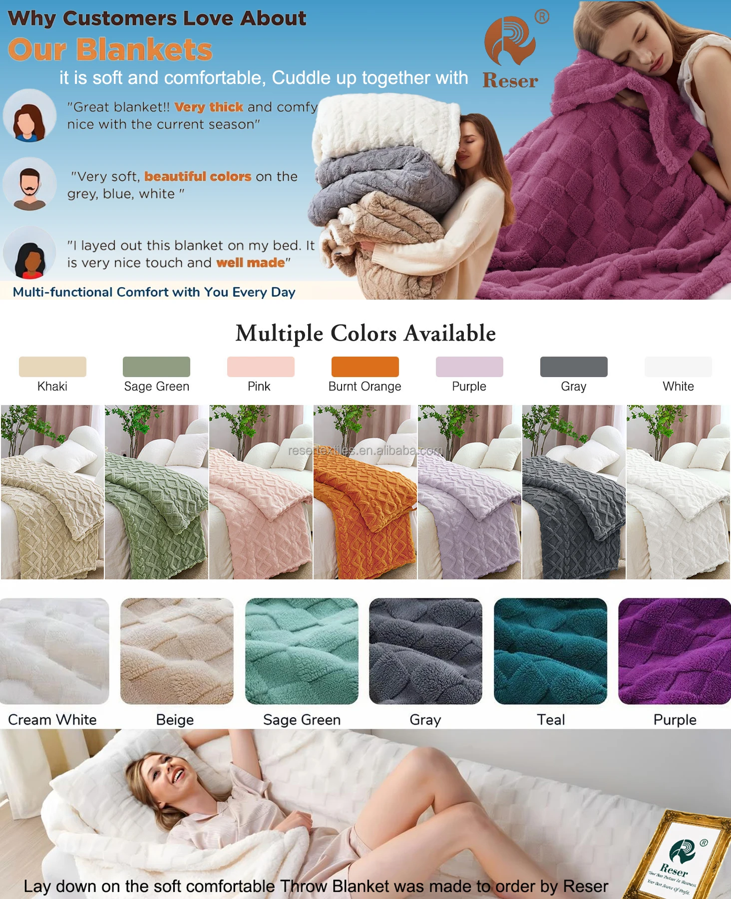 Wholesale Sofa Taffeta Fleece Blanket Cozy Reversible Warm Flannel Throw Knitted Solid Color Eco-friendly Modern Simple Perfect