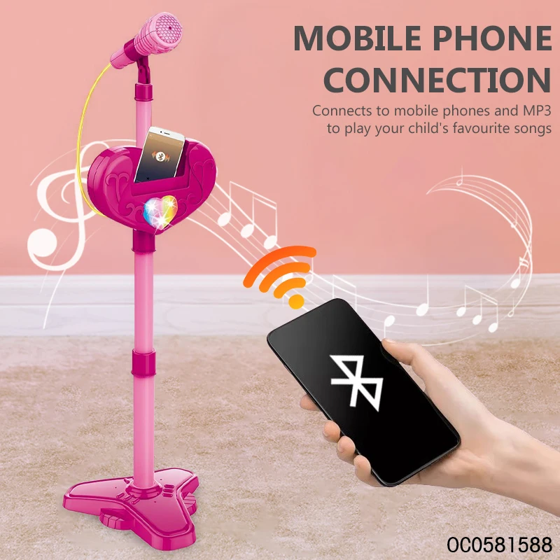 Lighted Up Pink Electronics Singing Toy Microphone With Stand For Kids