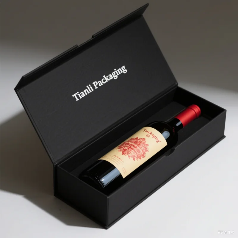 Luxury High-End Customized Design Flip Magnetic Closed Rigid Box Red Wine Brandy Champagne Black Packaging Box With Inner Lining Red Wine Paper Box Supplier