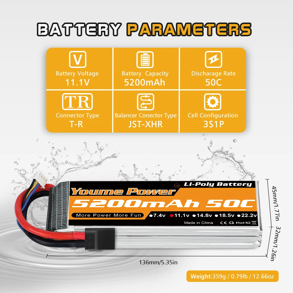 Model aircraft batteries 2-6s 5200mah 7.4V/11.1V/14.8V/18.5V/22.2V with T/TR/XT60/XT90/EC5 plugs details