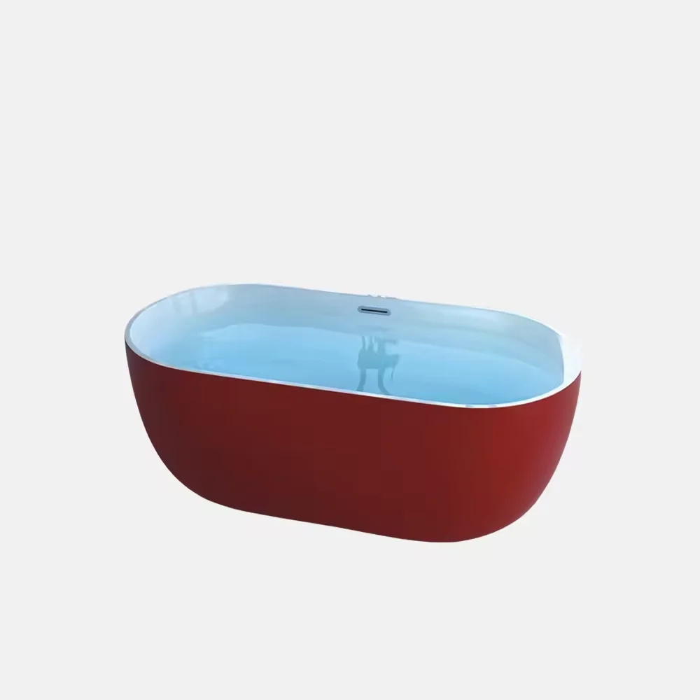 Modern Customized Bathroom Tub Artificial Stone Resin Oval Solid Surface Freestanding Red Bathtub