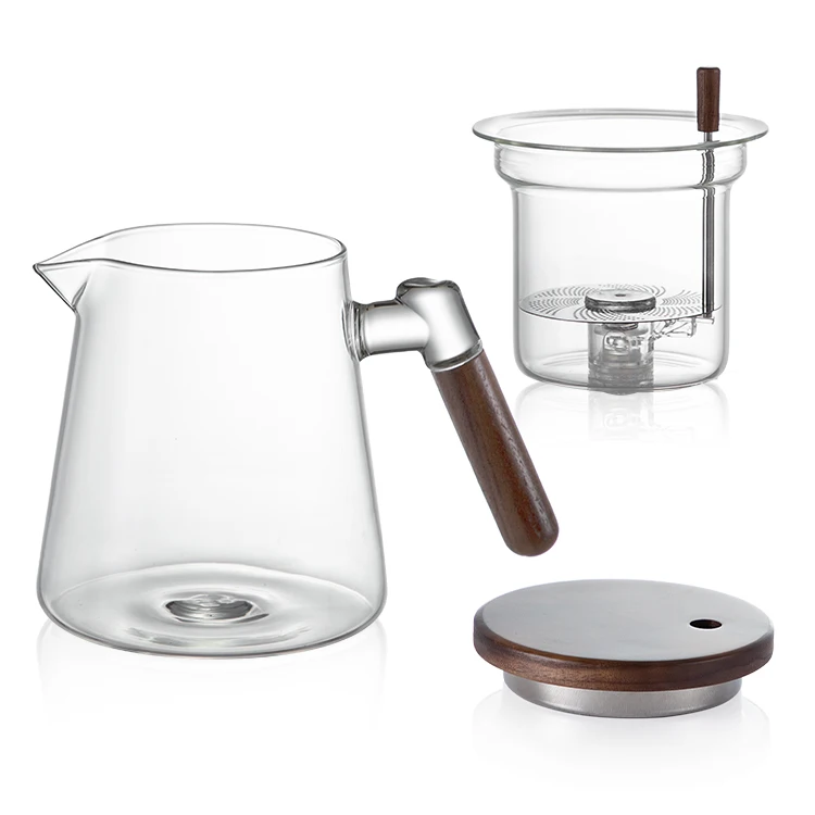 Tea Maker Pot Tea Pot Set  Wooden Lid Glass Tea Kettles Stovetop Borosilitate Glass Filter Teapot With Wooden Handle