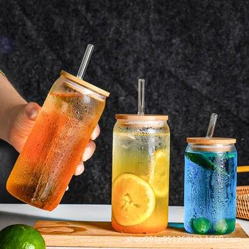 Wholesale 16oz High Borosilicate Glass Cup Cross-Border Ins Style Coffee Juice Water Beer Cola Cups High Temperature Resistance