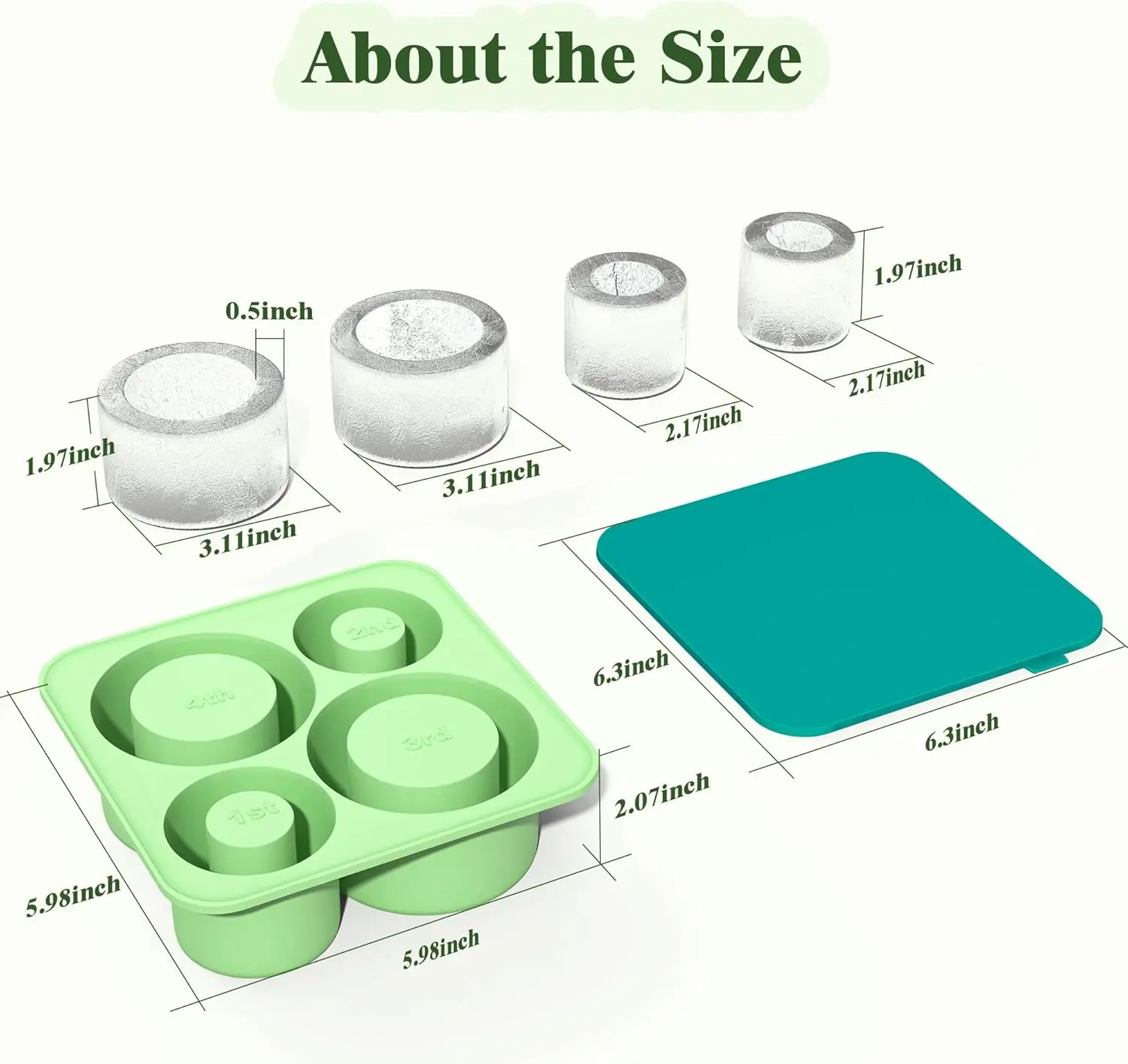 Easy Release Silicone Reusable Large Ice Cube Trays with Lid for Freezer Ice Cube Tray for Stainless Steel Insulated Cup