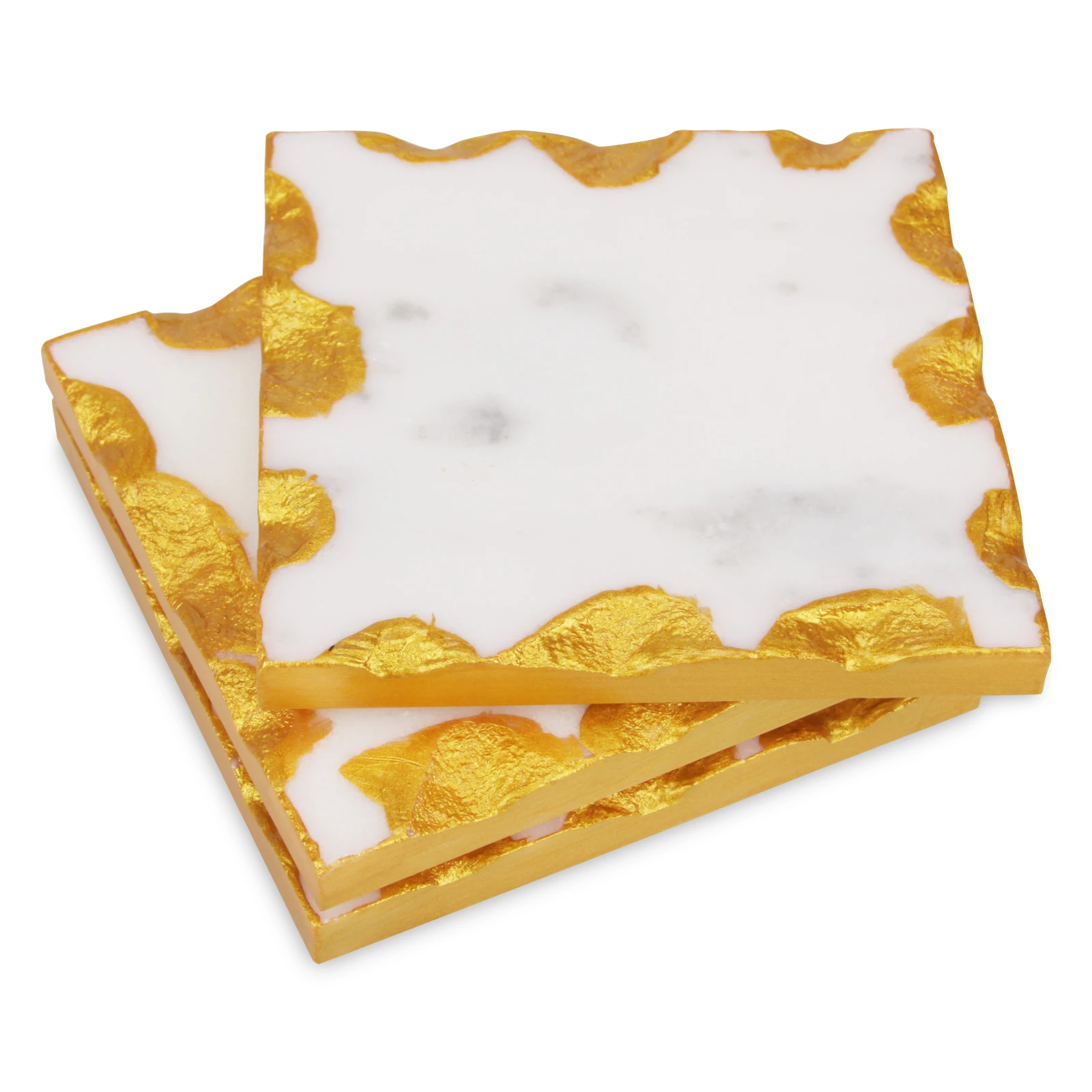 Set Of 3 Natural & Handmade Gold Rimmed White Marble Tea Coaster Buy