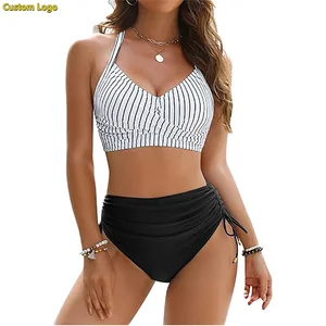Wholesale Custom Logo Women High Waisted Bikini Sets Tummy Control Swimsuits Two Piece Bathing Suit 2026 Full Coverage Swimwear