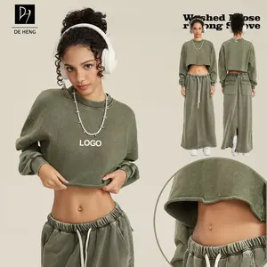 New Autumn Winter 100% Cotton 380gsm Women T-Shirt Crew Neck Washed Loose Edgel Long Sleeve Heavyweight Women T-Shirt