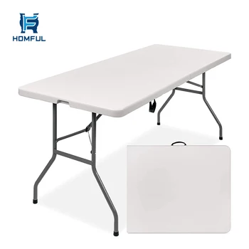 HOMFUL 4ft Outdoor Furniture Folding Table Picnic Rectangle Plastic Tables Portable Plastic Folding Tables