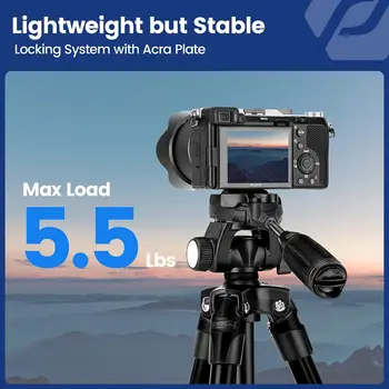 Fotopro 60" Travel Tripod Tilt Head Quick Release Plate Phone Dslr Camera Max Load up 5.5lbs Lightweight Video Tripod detail image